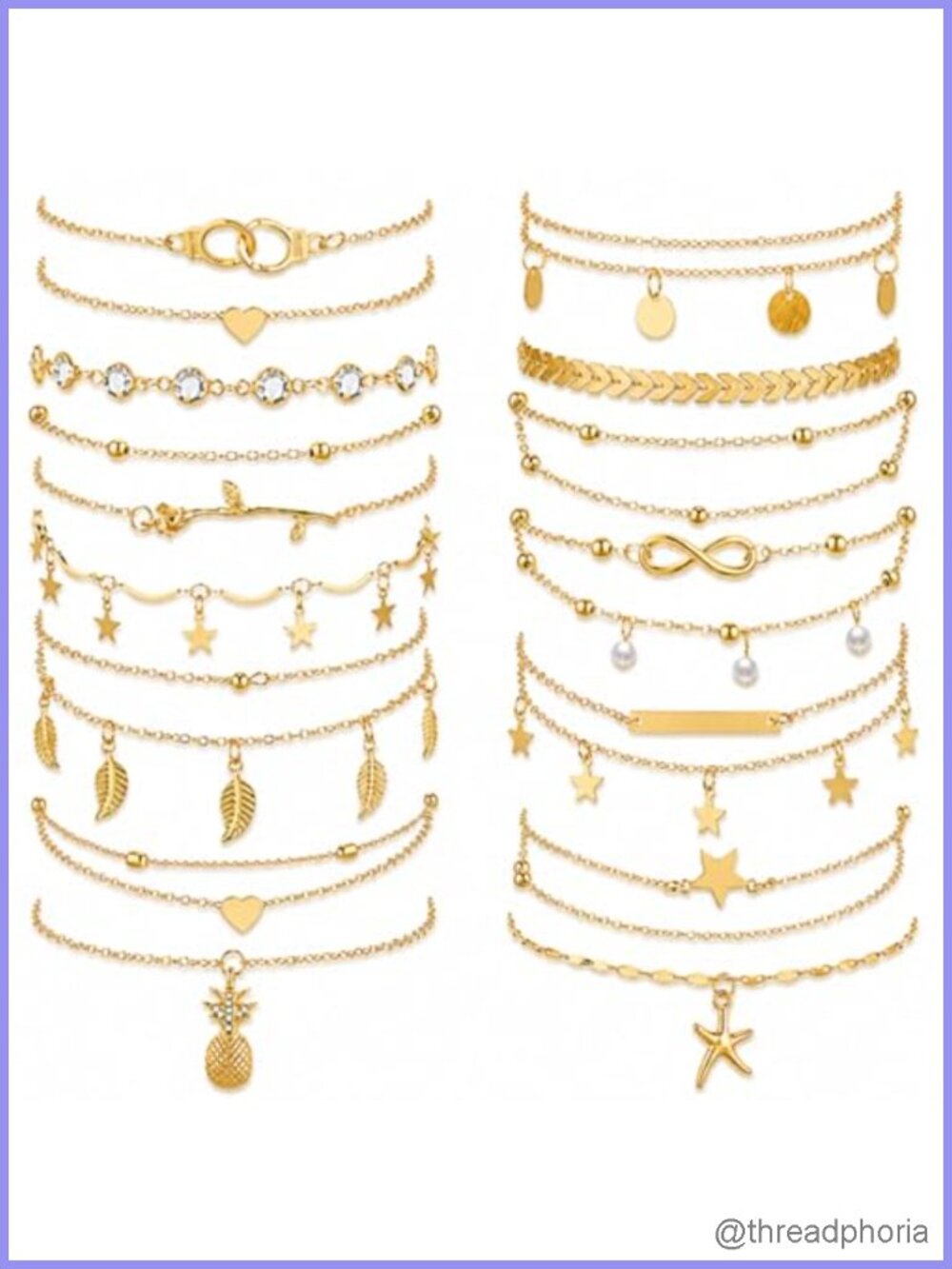 16 Pcs Boho Ankle Bracelets Set for Women Gold Alloy Plated Waterproof Stackable
